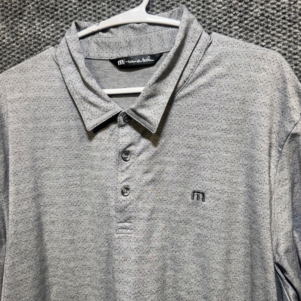 TravisMathew Mens XXL Grey Geometric Performance Golf Polo Shirt Short Sleeve